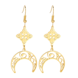 Bohemian gold stainless steel moon and starburst hollow drop earrings for women
