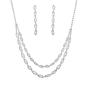 Elegant silver double-layer marquise necklace and crystal earring jewelry set for weddings