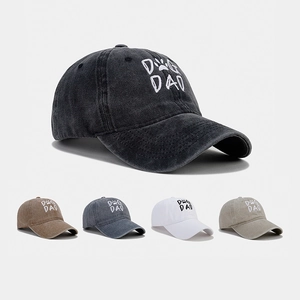 Dog Dad Embroidered Baseball Cap Washed Cotton Vintage Distressed Adjustable Dad Hat Outdoor Sunshade