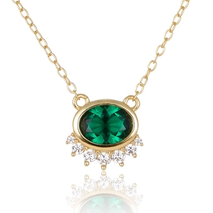 925 Sterling Silver Pendant Necklace For Women Luxury Vintage Oval Green Blue Zirconia Inlaid Clavicle Chain Jewelry Gift