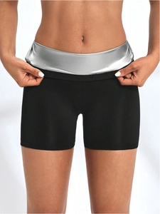 High Waisted Women Sauna Shorts Polyester Spandex Silver Coating Sweat Enhancing Slimming Yoga Fitness Running Bottom