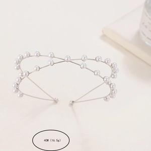 Elegant double-row faux pearl headband for weddings and daily fashion, silver finish