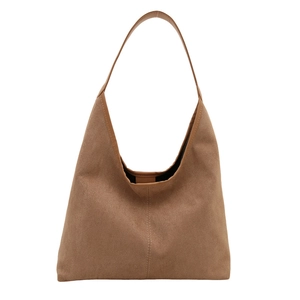 Brown vintage suede hobo tote bag with large capacity and minimalist shoulder strap design