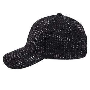 Classic black and white tweed baseball cap for women, stylish sun protection accessory
