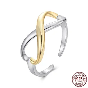 925 Sterling Silver Infinity Heart Ring Two-Tone Gold Plated Elegant Adjustable Open Design Jewelry For Women