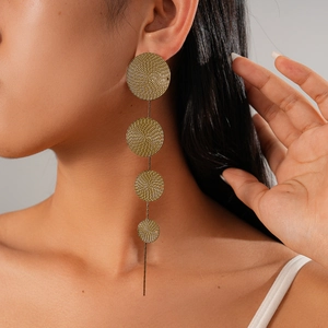Modern gold multi-layered geometric textured circle dangle earrings for women