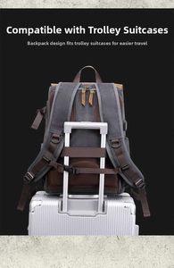 Waterproof camera backpack with luggage strap for securing on suitcase handle