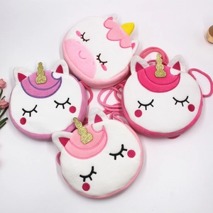 Sac à bandoulière licorne en peluche rose pour filles avec corne dorée et broderie