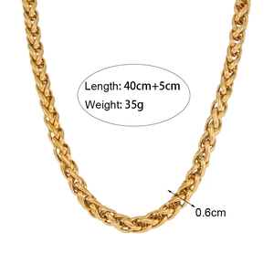 6mm gold-plated stainless steel woven basket chain necklace with 45cm length for women
