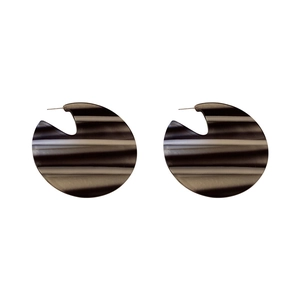Chic black and white striped acrylic C-shape hoop earrings with silver needles