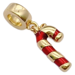 18K gold-plated candy cane charm with red enamel for Christmas DIY bracelets
