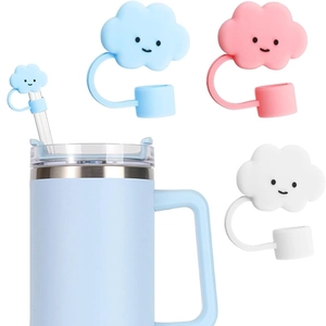 Close-up of cute cloud-shaped silicone straw toppers for 10mm straws in assorted colors