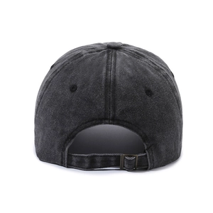 Classic washed denim baseball cap in charcoal grey with an adjustable metal strap