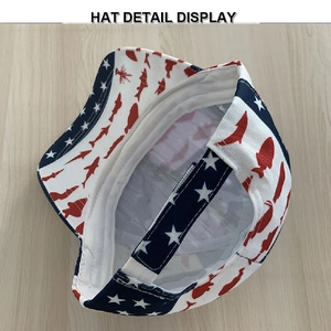 Detail view of American flag baseball cap with adjustable strap and internal lining