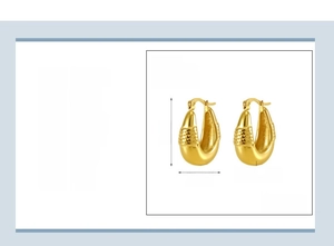 Close-up of 18k gold plated stainless steel hoop earrings with textured grid surface