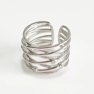 S925 sterling silver multi-layered criss-cross ring with zircon accents in silver