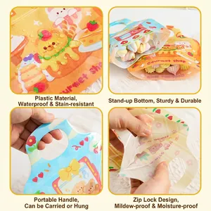 Christmas cartoon snack bags with handles for cookies and candy, waterproof stand-up design