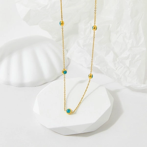 Stainless Steel Gold Plated Evil Eye Necklace For Women Men Retro Double Sided Blue Eye Bead O Chain Jewelry Gift
