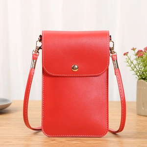 Sac De Téléphone Portable Vertical En Cuir PU Bandoulière Petit Sac À Épaule Avec Fenêtre Tactile Pour Femmes Style Minimaliste