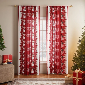Christmas snowman printed curtains in red and white for festive home window decoration