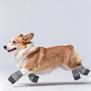 Waterproof dog rain boots with non-slip PU soles for small dogs in a running pose