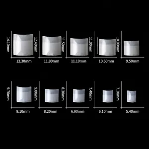 Detailed size chart showing width and height for 10 sizes of French half-cover nail tips