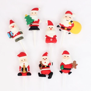 Christmas Cake Toppers Santa Claus Reindeer Christmas Tree Decorations Soft Glue PVC Party Dessert Ornaments
