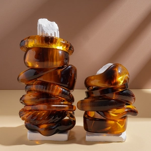 Vintage irregular geometric acrylic resin bangle set in amber tortoiseshell finish