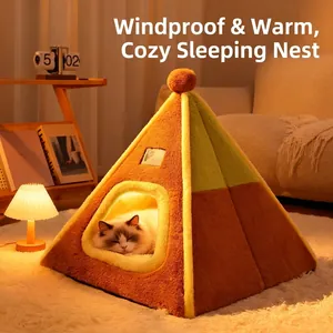 Cama Tienda Para Gatos Pirámide Nido Cálido Felpa Semi Cerrado Casa Mascotas Interior Para Gatitos Y Perros Pequeños Antideslizante