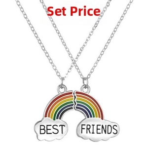 Detail showing two-piece rainbow puzzle pendants with Best Friends engraving