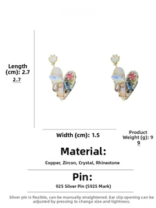 Detailed view showing dimensions and materials of luxury crystal heart earrings