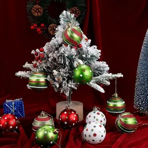 Christmas tree ball ornaments set in red, green, and white with glitter patterns