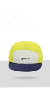 Detail des gelben Netzgewebes und Logo-Patches an dieser sportlichen Color-Block-Cap