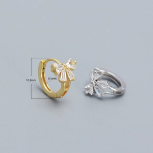 Elegant bow zircon stud earrings in gold and silver finish with 925 silver hallmarks