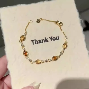 18k gold plated oval amber resin and crystal bracelet in S925 sterling silver