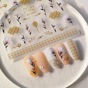 5D Relief Nail Art Stickers Chinese Style Magnolia Flower Gold Cloud Embossed Self Adhesive Decals For Women