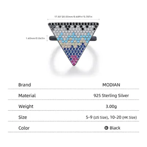 S925 sterling silver pixel triangle ring with colorful pavé cubic zirconia gemstones