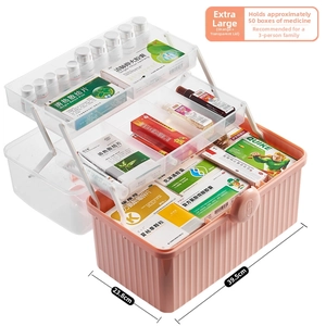 Three-layer orange medical storage box with transparent lid and foldable support frame