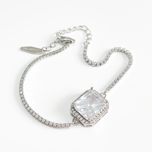 925 Sterling Silver Bracelet For Women Square Cubic Zirconia Tennis Chain Adjustable Minimalist Luxury Jewelry