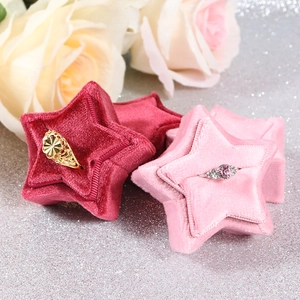 Star-shaped velvet ring box in red and pink colors for wedding jewelry gift packaging