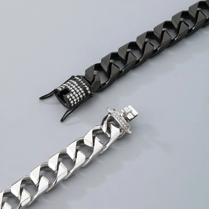 Polished stainless steel cuban link bracelet for men with crystal encrusted buckle
