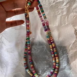 18k gold plated beaded necklace with colorful natural stones and adjustable chain