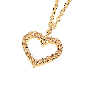 Elegant gold heart pendant necklace with champagne diamonds on a clean white backdrop