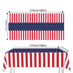Detail showing dimensions 137x274cm for American flag star and stripes party tablecloth