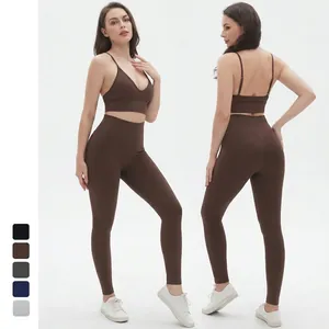 Seamless Ribbed Yoga Outfits For Women High Waist Leggings Padded Sports Bra Gym Activewear Top And Bottom