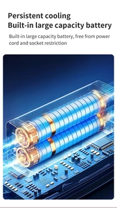 Internal structure of portable USB cooling fan showing dual blue batteries and circuit board