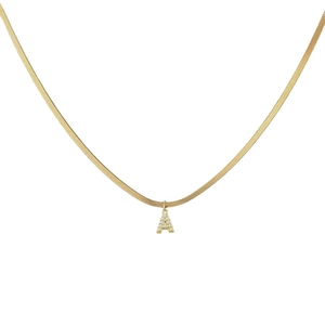 Gold plated snake chain necklace with sparkling zircon paved letter A pendant