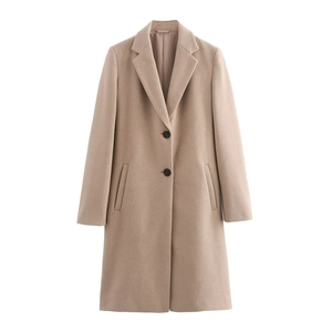 Damen Langer Wollmantel Anzugkragen Einreihig Lockerer Mantel Einfarbig Warm Elegant Britischer Stil Oberbekleidung
