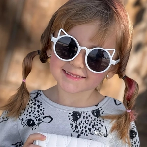 Kids Sunglasses Cute Cat Ear Design UV380 Protection Lightweight Round AC Frame Eyewear For Boys Girls