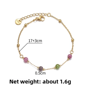 Detail of 14K gold-plated stainless steel bead bracelet with 17+3cm extension chain